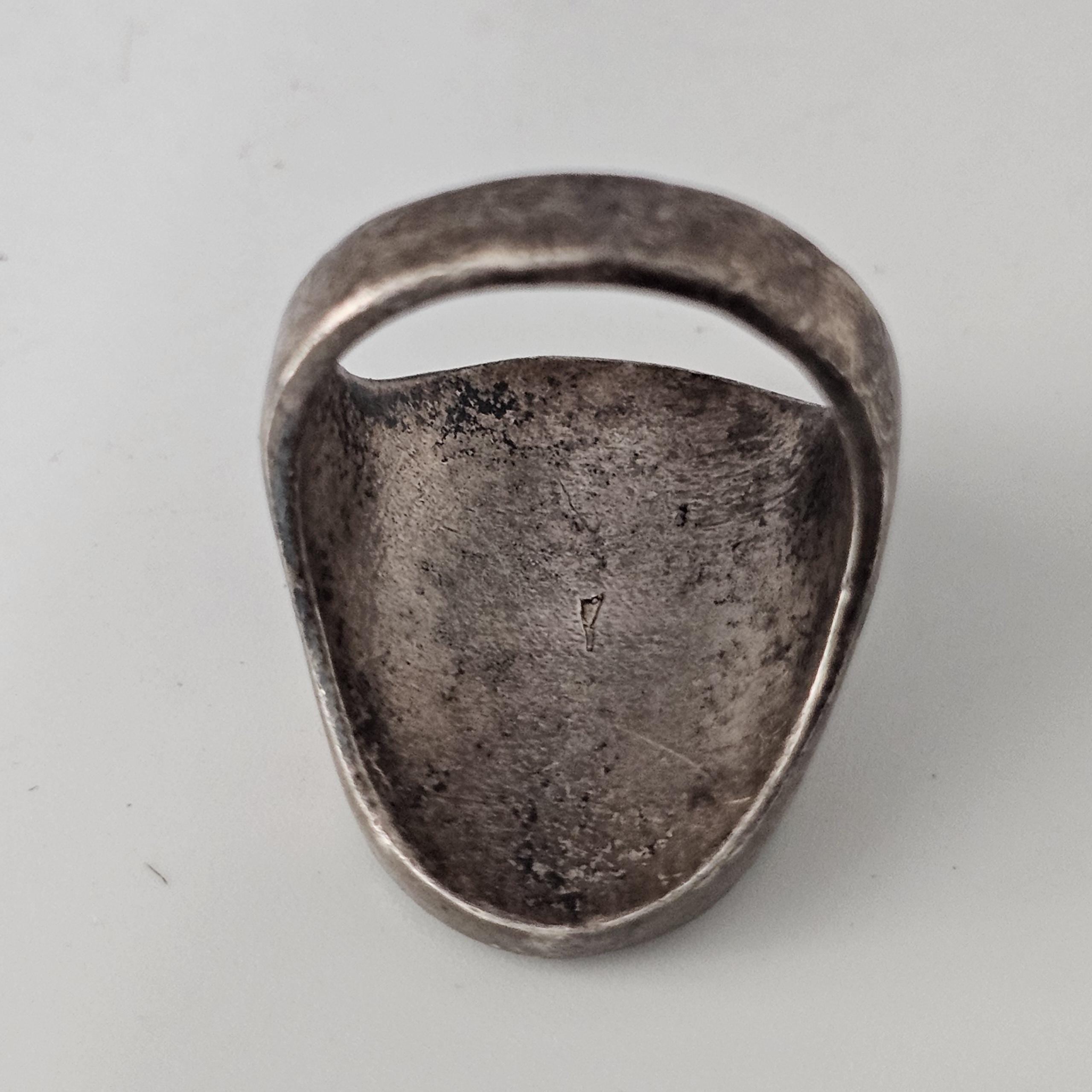 Vintage Zuni Sterling Silver Inlay Ring: Turquoise, Coral, Mother of Pearl, Size 10.5