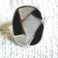 Black and White Zuni Inlay Vintage Native Ring Size 8 Old Pawn JR 219