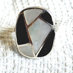 Black and White Zuni Inlay Vintage Native Ring Size 8 Old Pawn JR 219