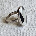 Black and White Zuni Inlay Vintage Native Ring Size 8 Old Pawn JR 219