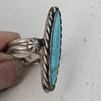 Elegant Long Blue Turquoise Vintage Sterling Band Old Pawn Size 6 1/2 JR 711