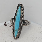 Elegant Long Blue Turquoise Vintage Sterling Band Old Pawn Size 6 1/2 JR 711