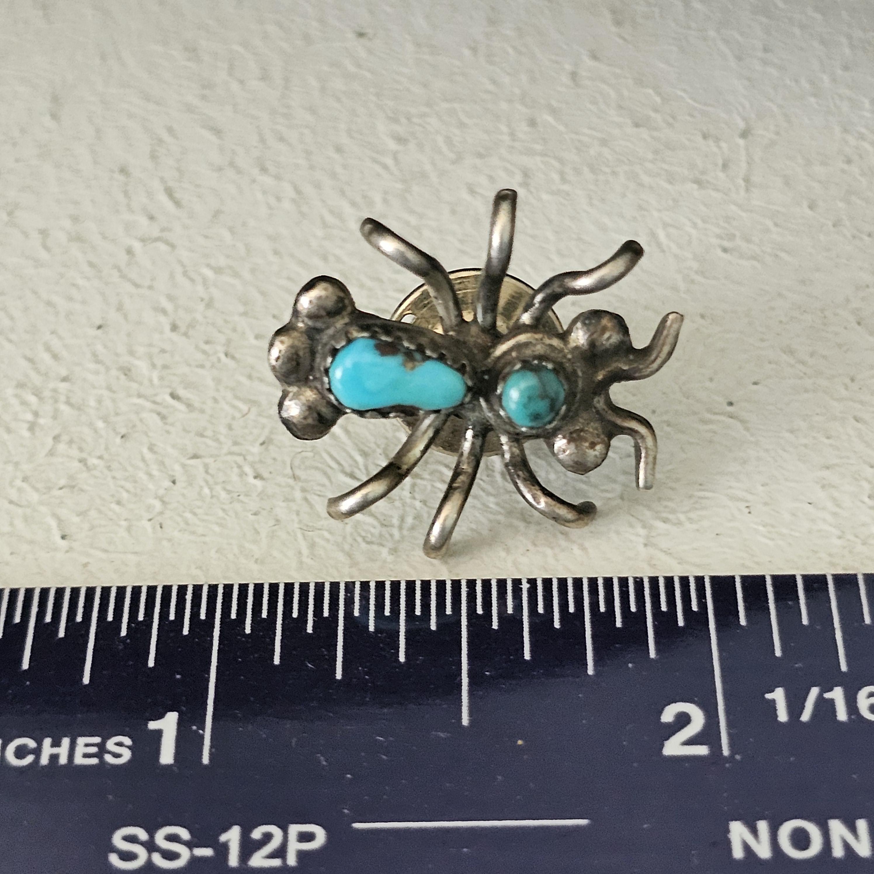 Silver & Turquoise Bug Hat Pin Vintage Native Old Pawn # JP 169