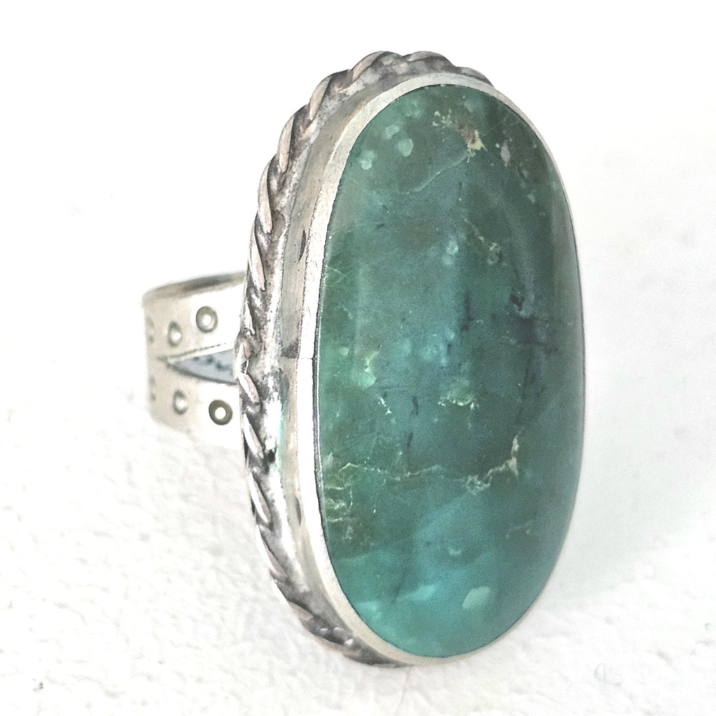 Big Green Turquoise Vintage Ring Old Pawn Size 10 JR 233