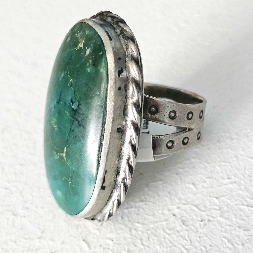Big Green Turquoise Vintage Ring Old Pawn Size 10 JR 233