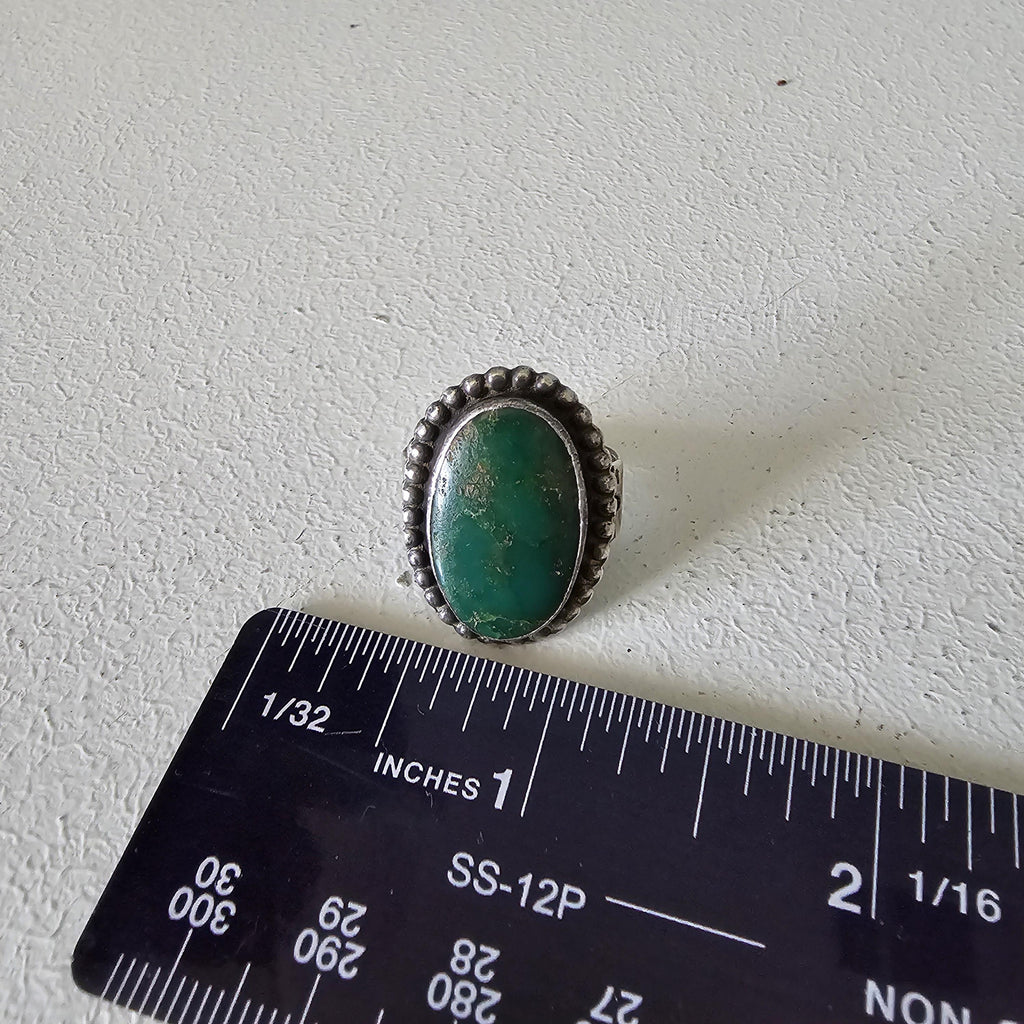 Old Cerillos Oval Green Turquoise Vintage Ring Old Pawn Size 5 JR 282