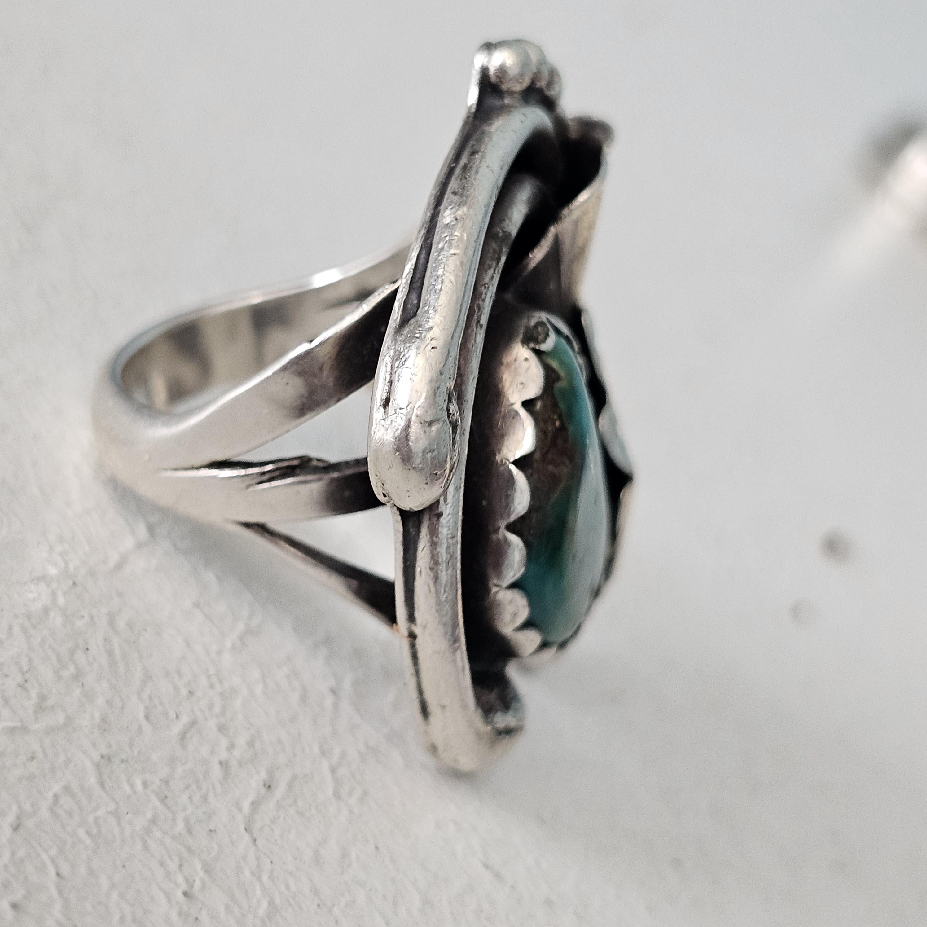 Just Incredible Blue Turquoise Stone on this Interesting Vintage Native Ring Old Pawn Size 8 1/2 JR 285