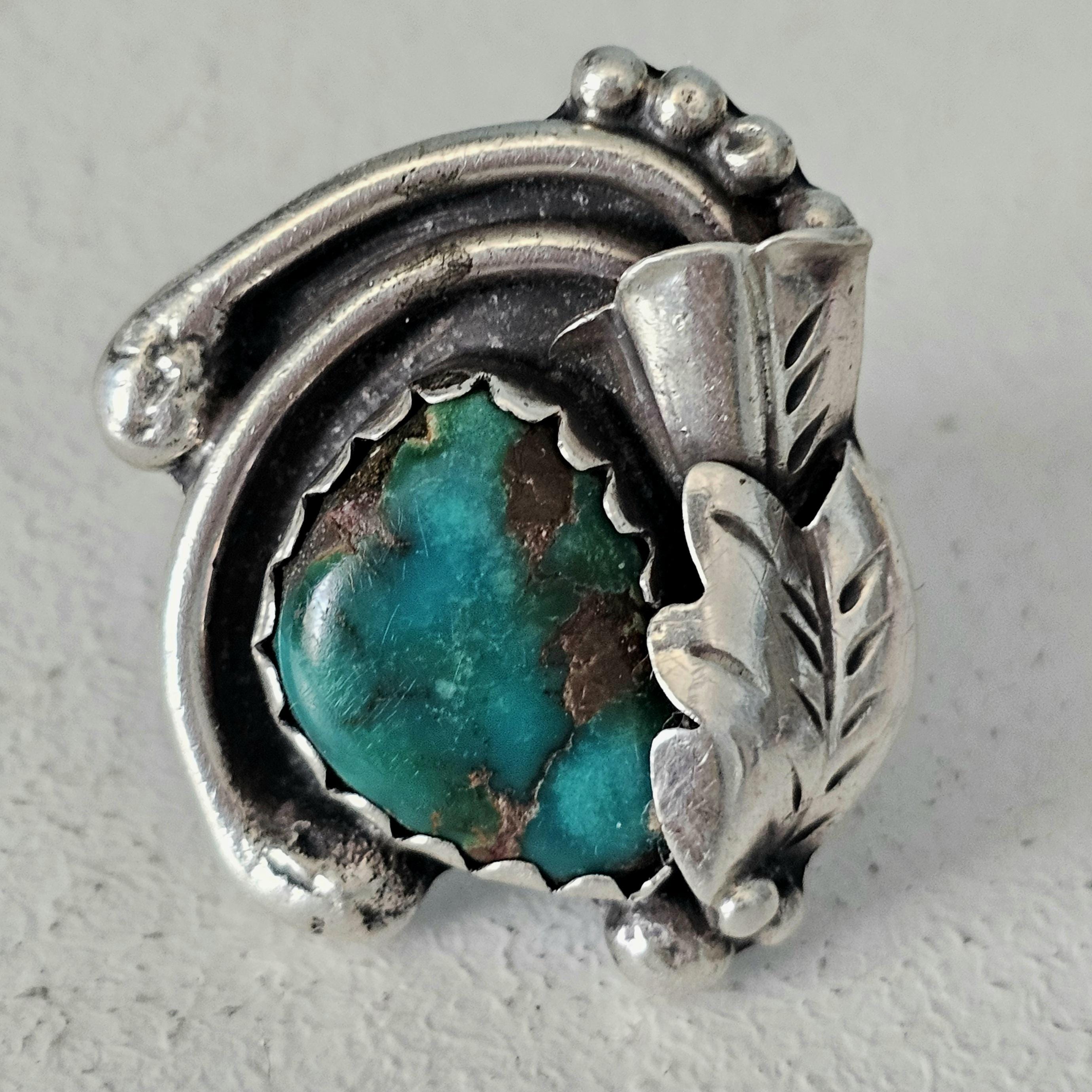Just Incredible Blue Turquoise Stone on this Interesting Vintage Native Ring Old Pawn Size 8 1/2 JR 285
