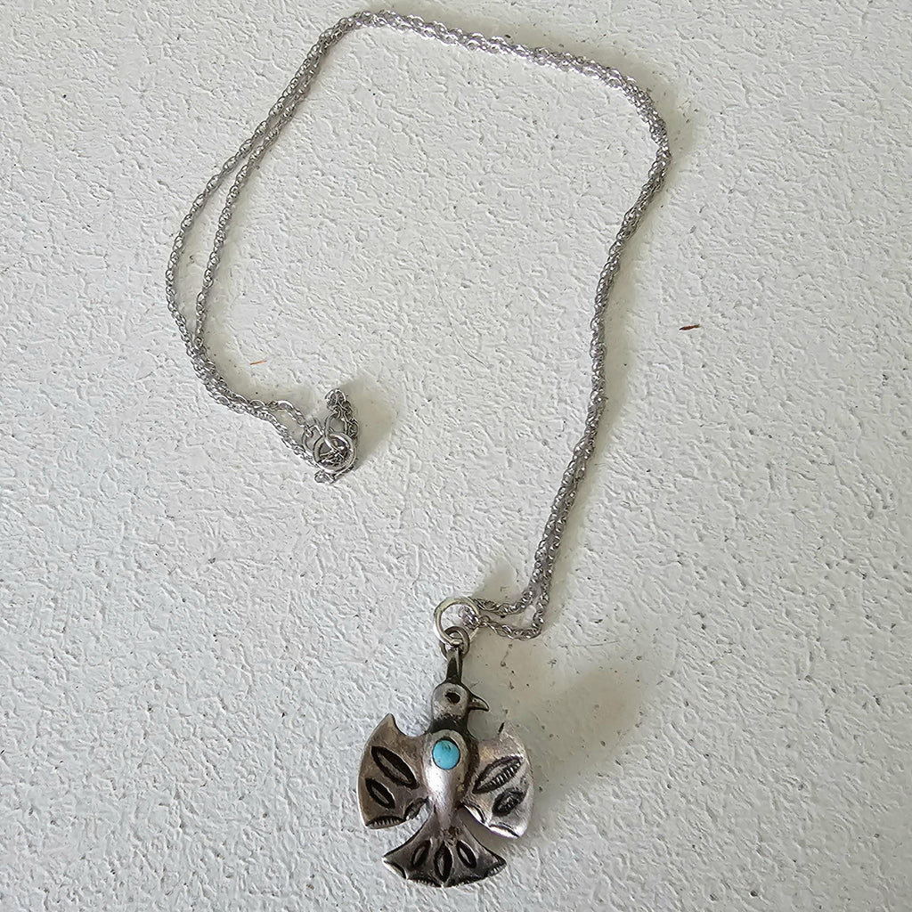 1930s Cast Silver Thunderbird Necklace Vintage Old Pawn JN 707