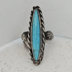 Elegant Long Blue Turquoise Vintage Sterling Band Old Pawn Size 6 1/2 JR 711