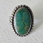 Old Cerillos Oval Green Turquoise Vintage Ring Old Pawn Size 5 JR 282