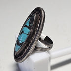 Dramatic Long Blue Turquoise Vintage Sterling Ring Old Pawn Size 6  JR 61