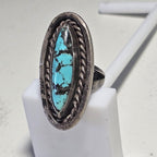 Dramatic Long Blue Turquoise Vintage Sterling Ring Old Pawn Size 6  JR 61