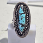 Dramatic Long Blue Turquoise Vintage Sterling Ring Old Pawn Size 6  JR 61