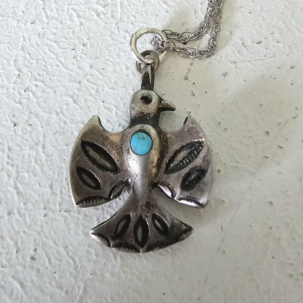 1930s Cast Silver Thunderbird Necklace Vintage Old Pawn JN 707