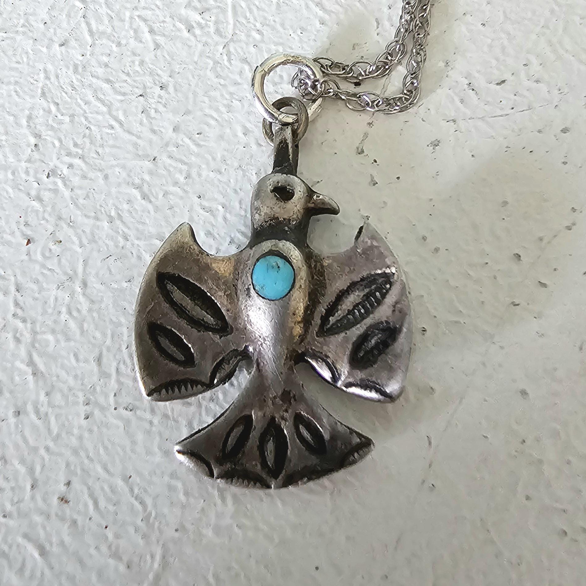 1930s Cast Silver Thunderbird Necklace Vintage Old Pawn JN 707