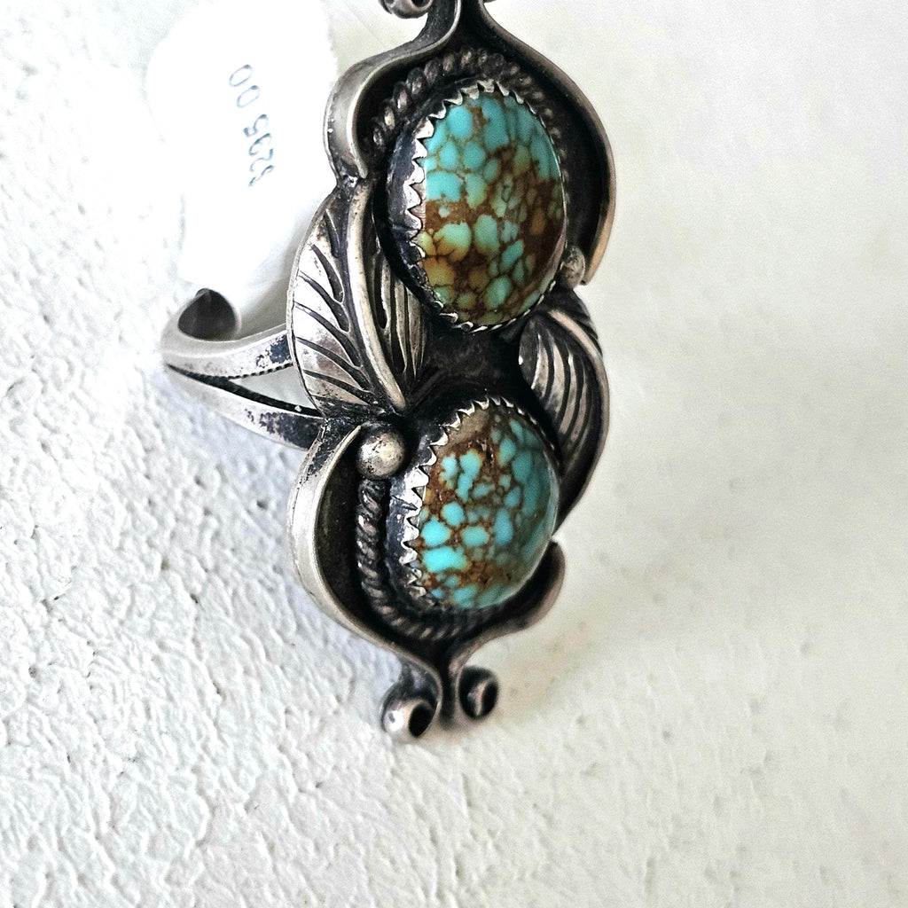 Vintage Number 8 Turquoise Ring, Native Silver, Size 6