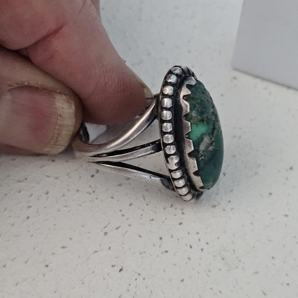 Cerrillos Turquoise Native Ring Size 6 3/4 Old Pawn. JR 914