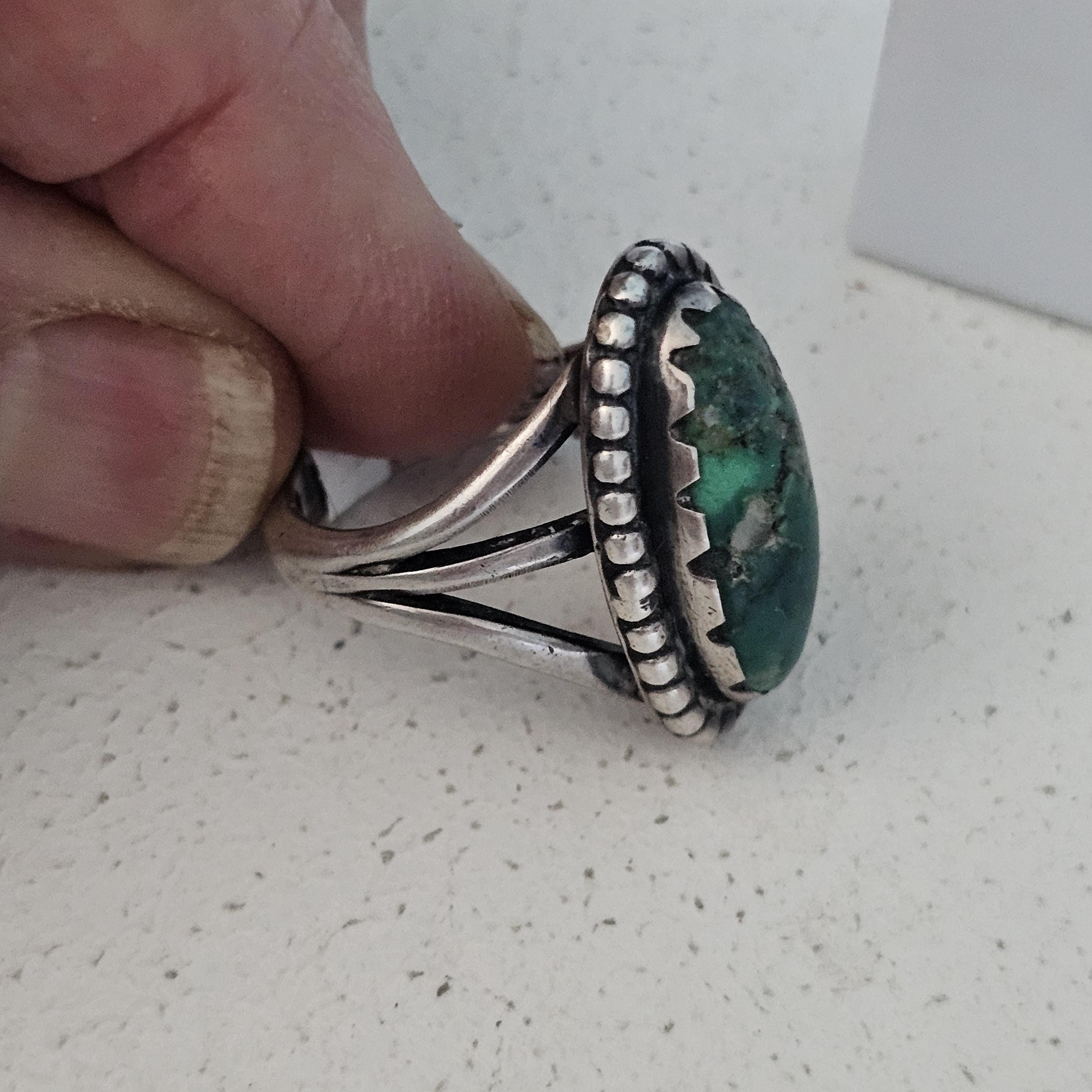 Cerrillos Turquoise Native Ring Size 6 3/4 Old Pawn. JR 914