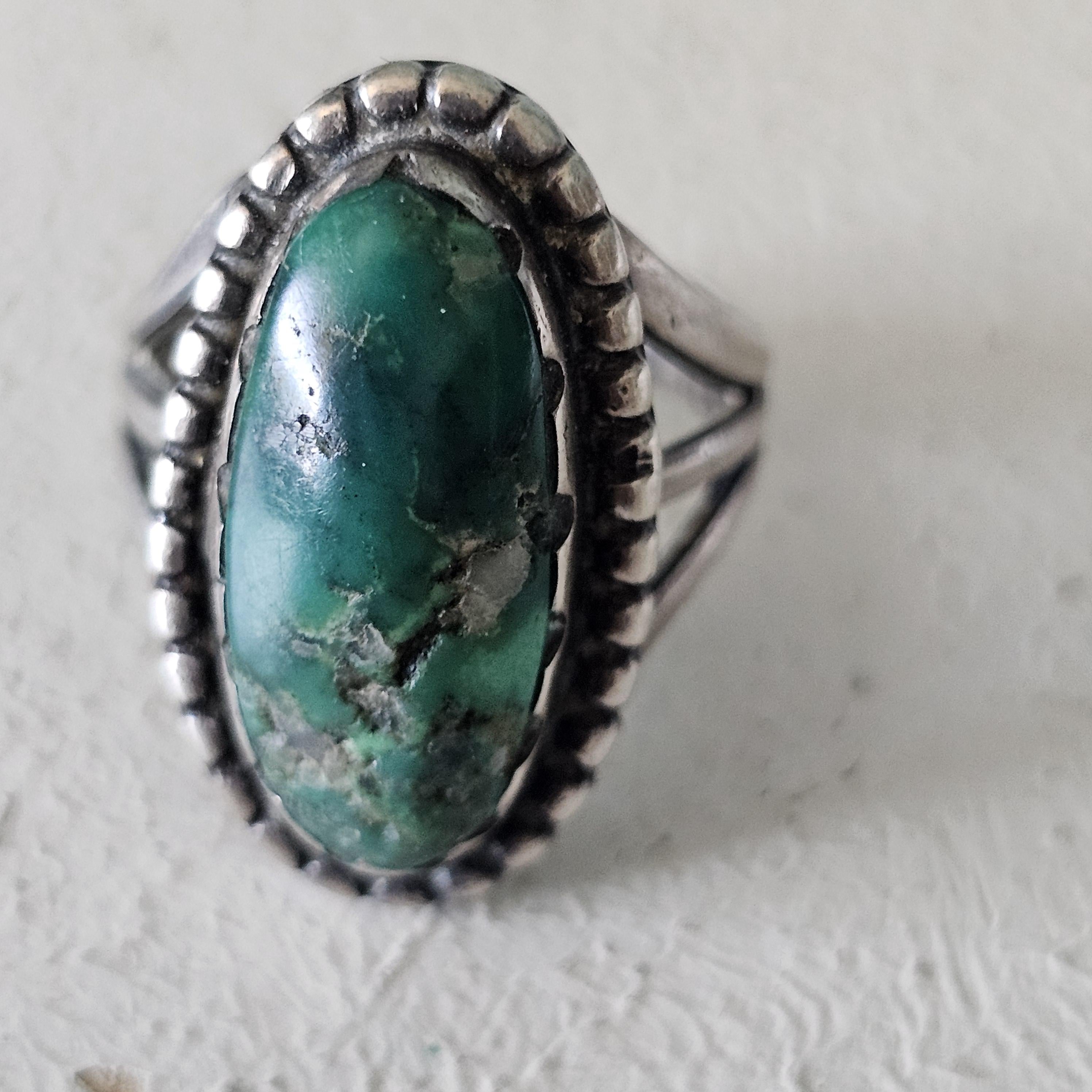 Cerrillos Turquoise Native Ring Size 6 3/4 Old Pawn. JR 914