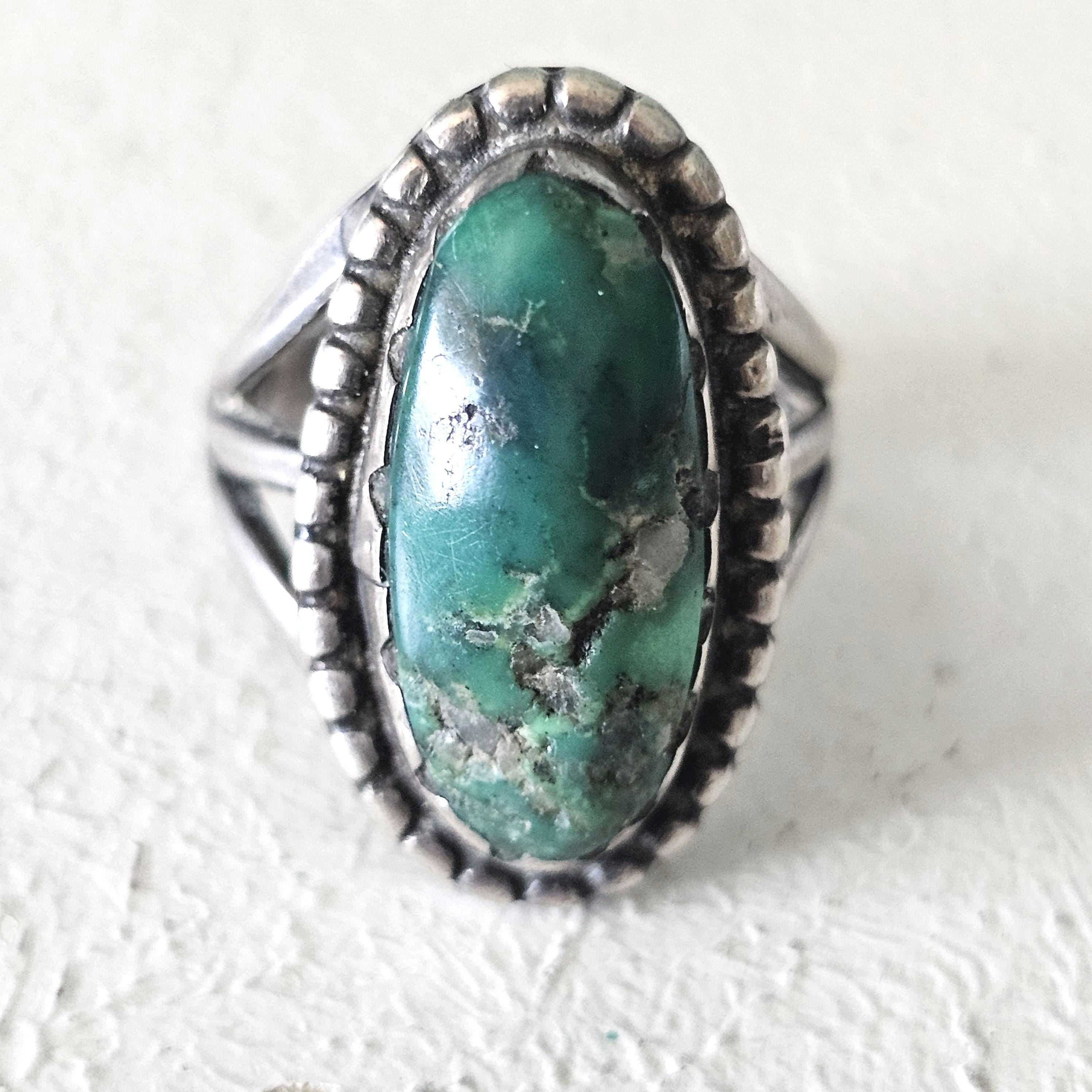 Cerrillos Turquoise Native Ring Size 6 3/4 Old Pawn. JR 914