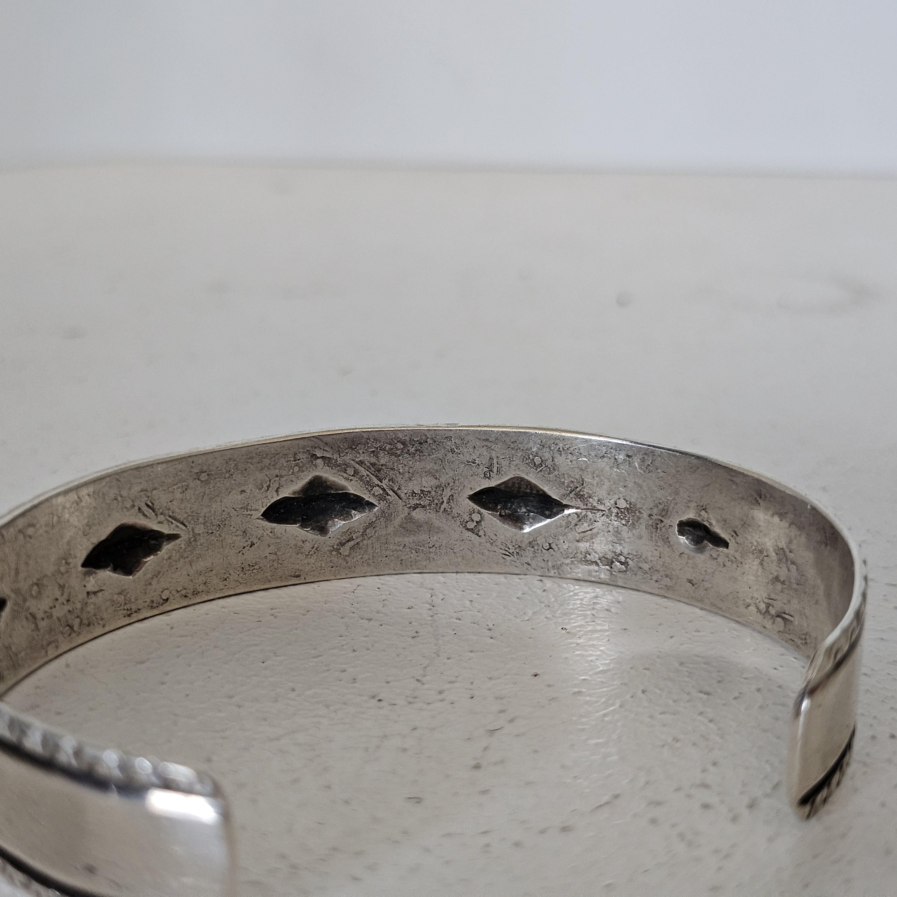 Narrow Punchwork Decorated Vintage Larger Cuff Native Sterling Old Pawn fits 7 1/4" wrist JB 124