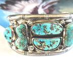 Chunky Vintage Turquoise Cuff Bracelet, Native American Sterling Silver (7.25" wrist) JB 98