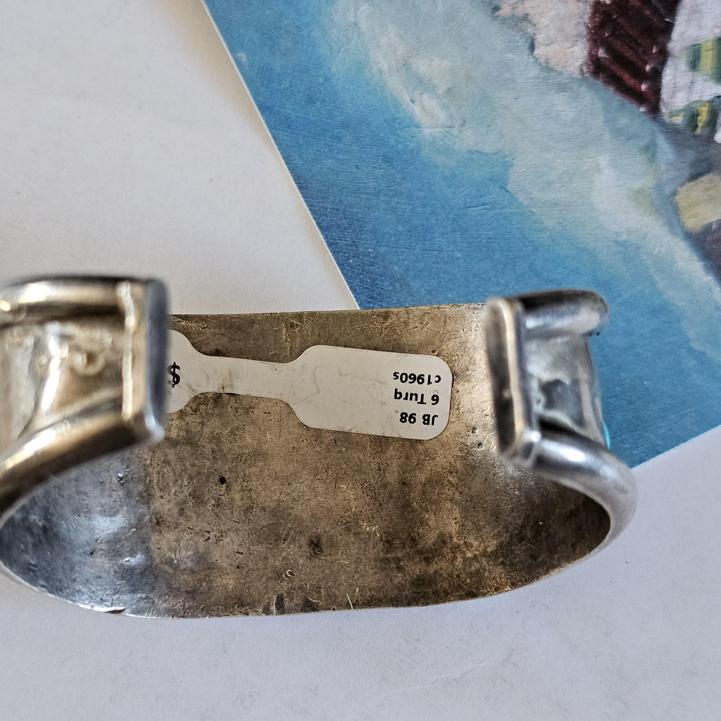 Chunky Vintage Turquoise Cuff Bracelet, Native American Sterling Silver (7.25" wrist) JB 98