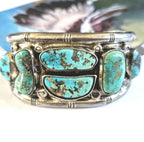 Chunky Vintage Turquoise Cuff Bracelet, Native American Sterling Silver (7.25" wrist) JB 98