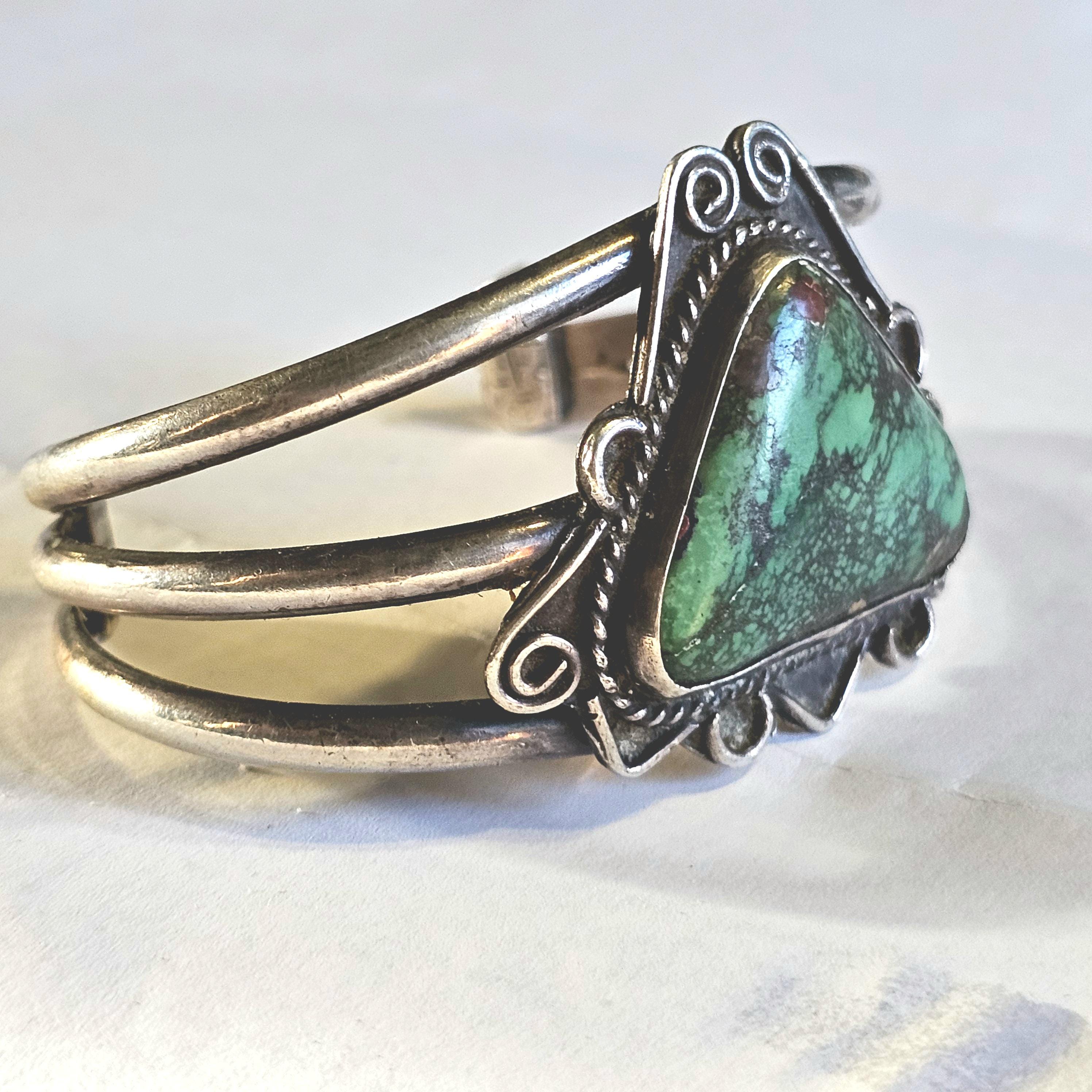 Vintage Native Made Turquoise Sterling Silver Cuff, 6 1/2"