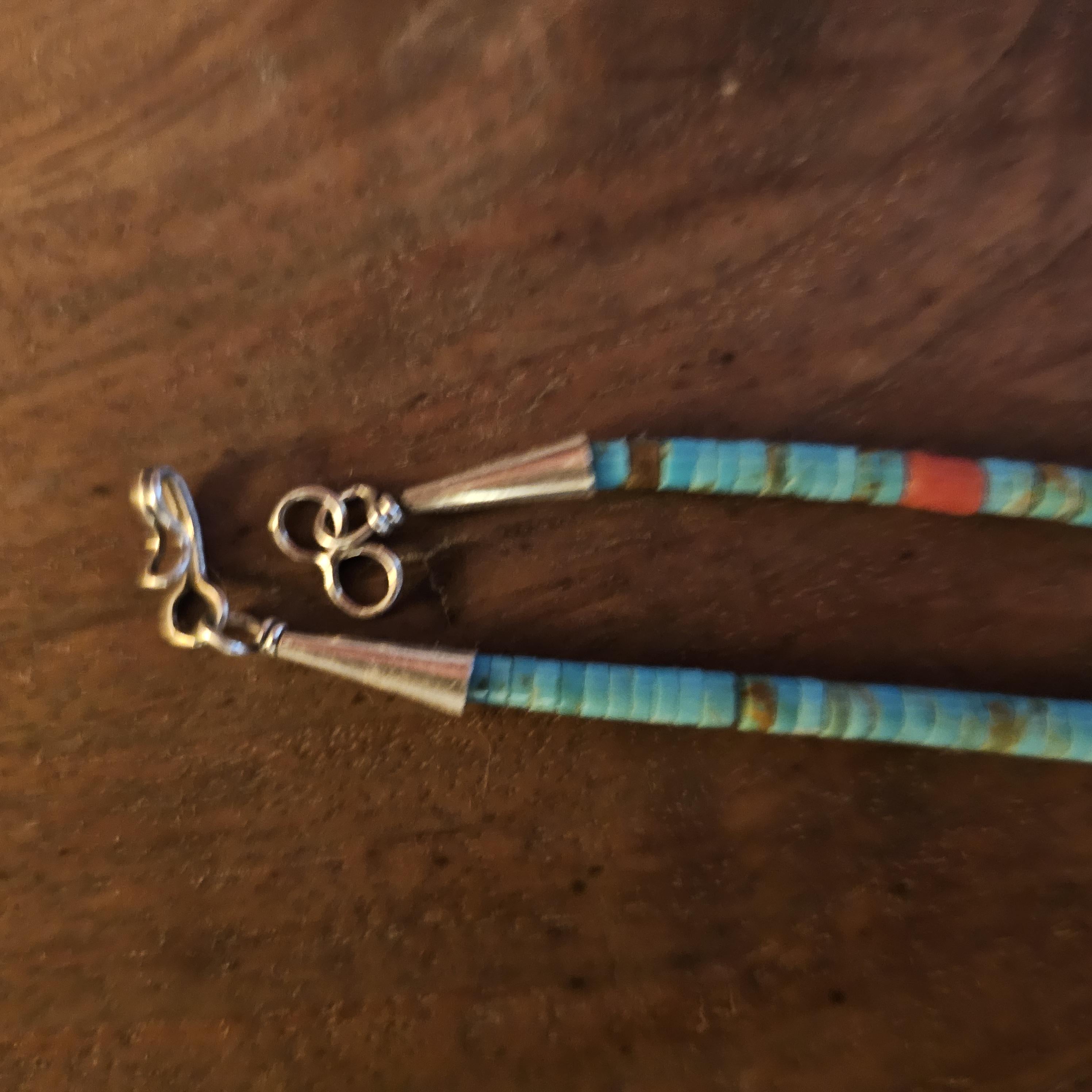Vintage Pueblo Heishi Turquoise with Dangle Necklace Old Pawn Sterling. C1950s JN 729