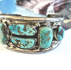 Chunky Vintage Turquoise Cuff Bracelet, Native American Sterling Silver (7.25" wrist) JB 98