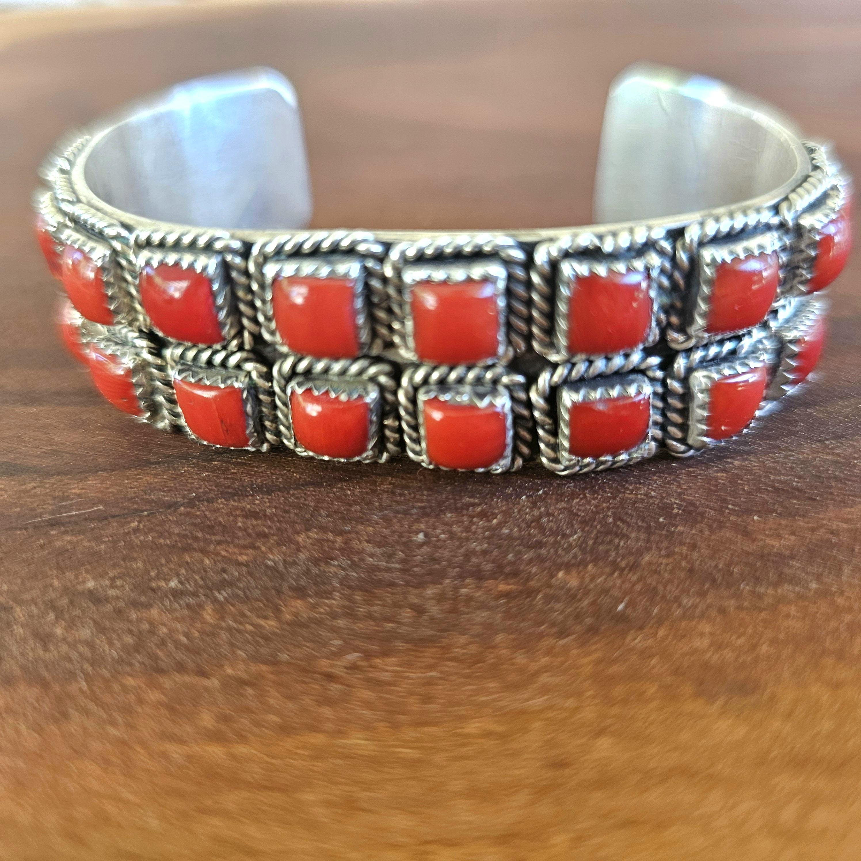 Brilliant Coral Zuni Vintage Native Cuff Old Pawn. 6 3/4" wrist JB 168