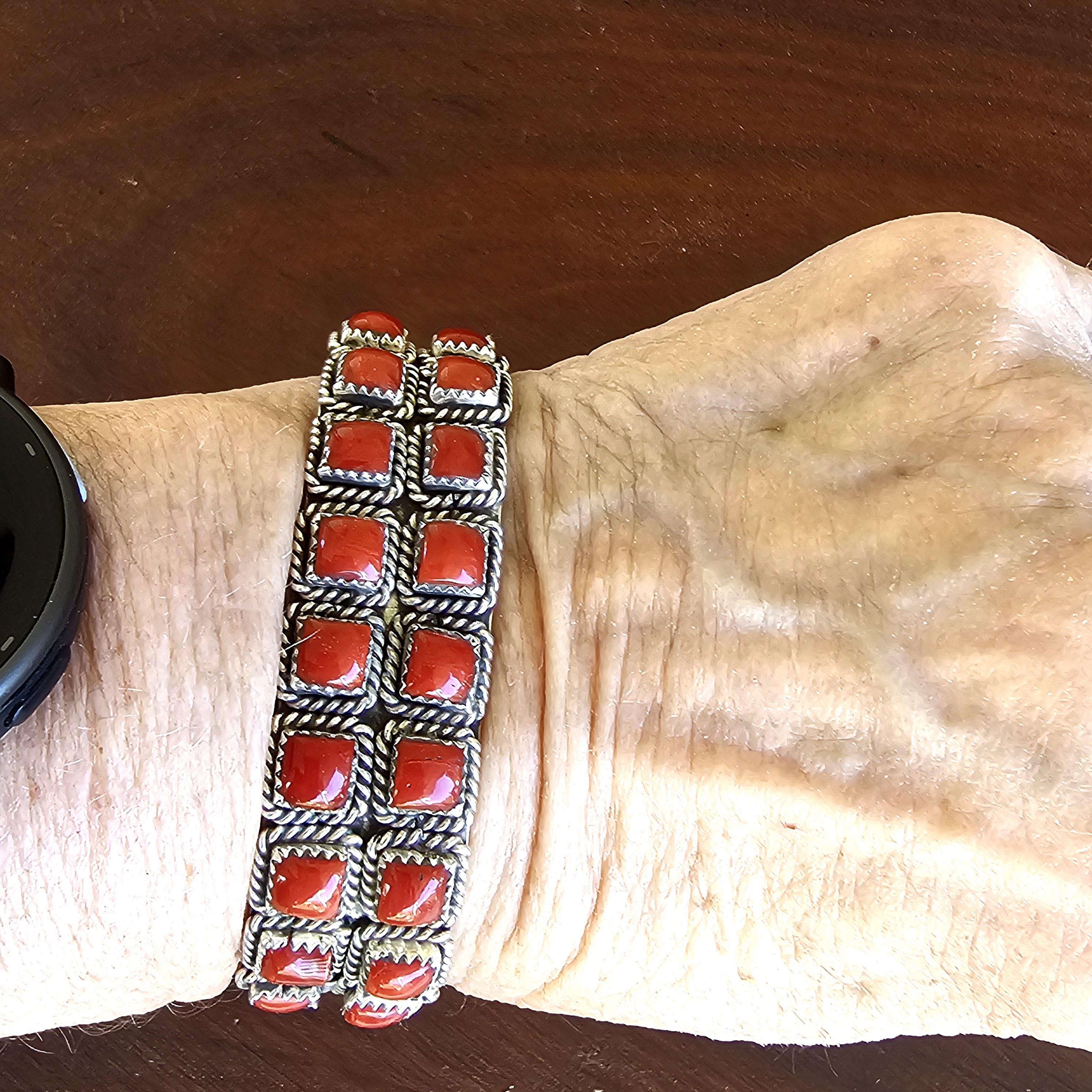 Brilliant Coral Zuni Vintage Native Cuff Old Pawn. 6 3/4" wrist JB 168