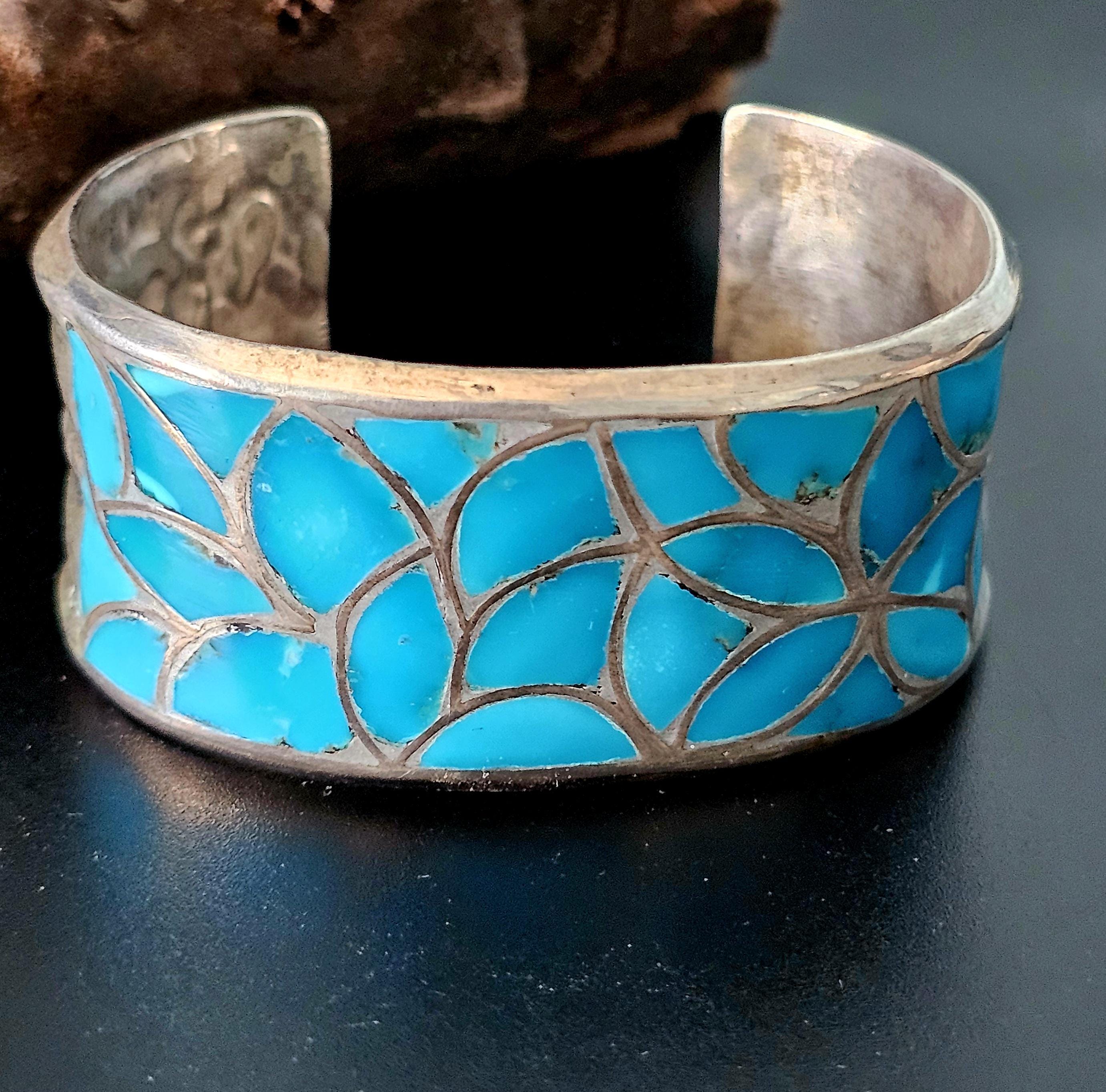 Vintage Turquoise Sterling Silver Cuff Bracelet, Helen Leekya Homer Native American Jewelry