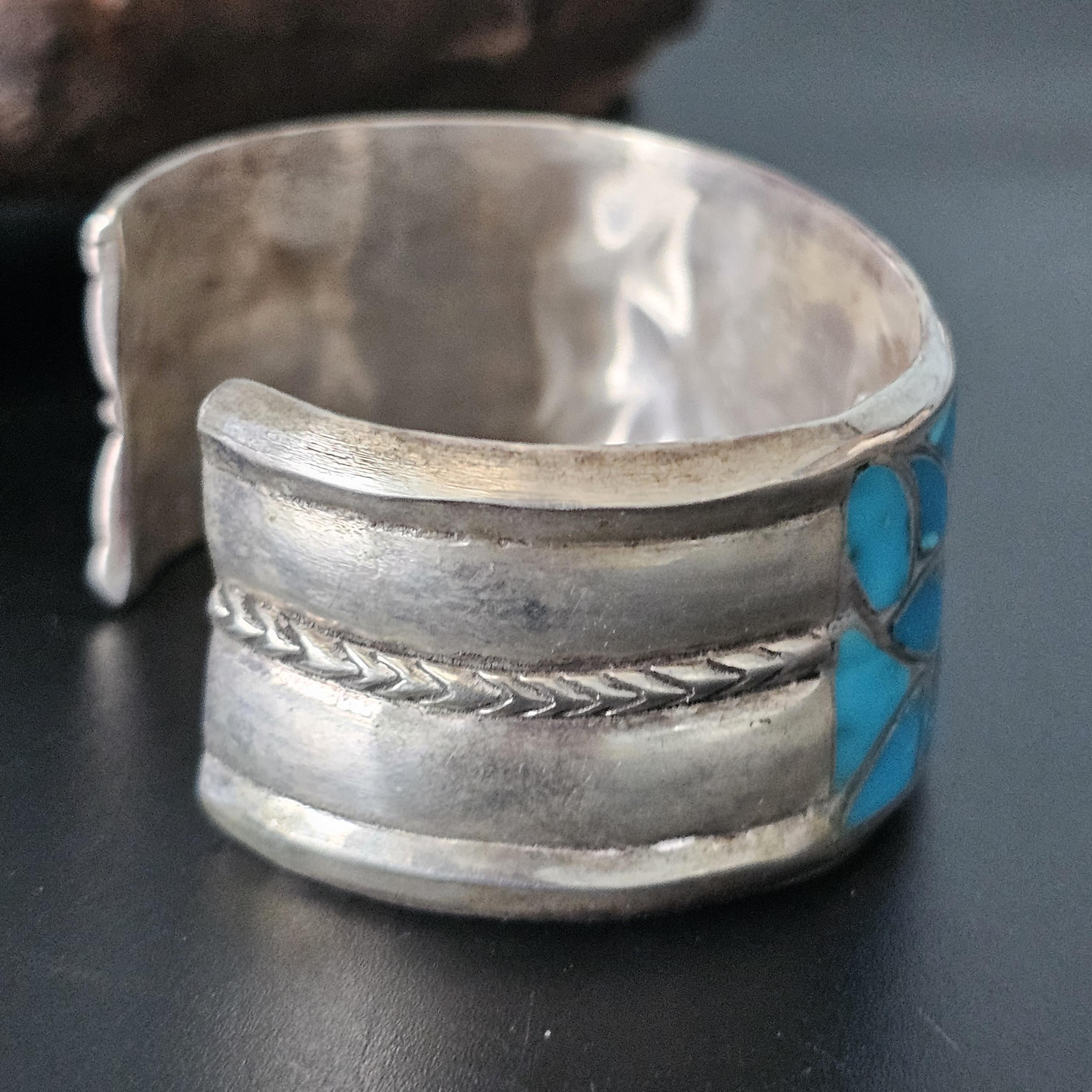 Vintage Turquoise Sterling Silver Cuff Bracelet, Helen Leekya Homer Native American Jewelry