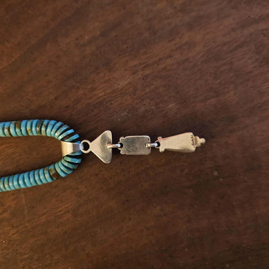 Vintage Pueblo Heishi Turquoise with Dangle Necklace Old Pawn Sterling. C1950s JN 729