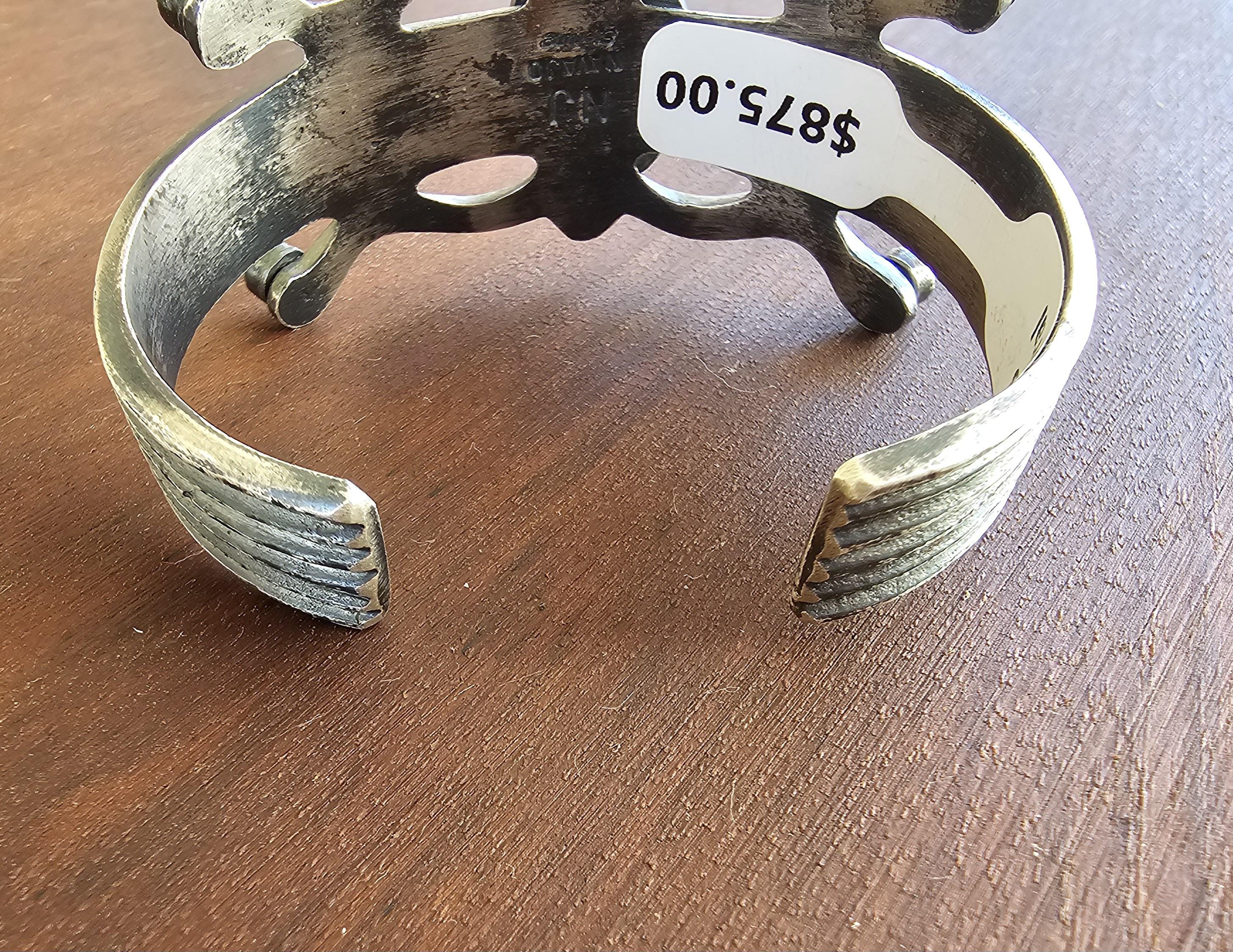 Vintage Navajo Sterling Cast Silver Coral Cuff Bracelet, Signed 6 3/4" wrist JB 158