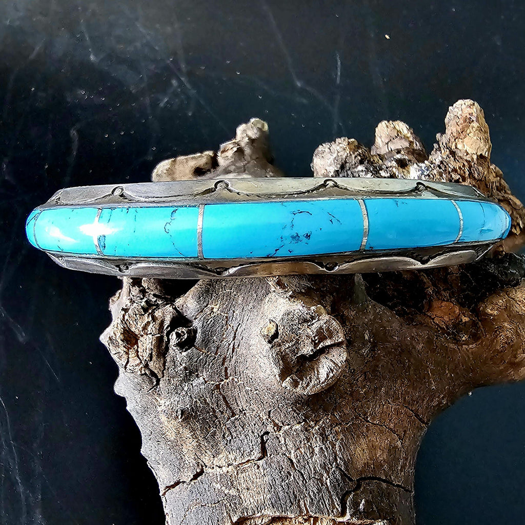 Vintage Sterling Silver Turquoise Cuff Bracelet: Native American Old Pawn, 9"  JB 175
