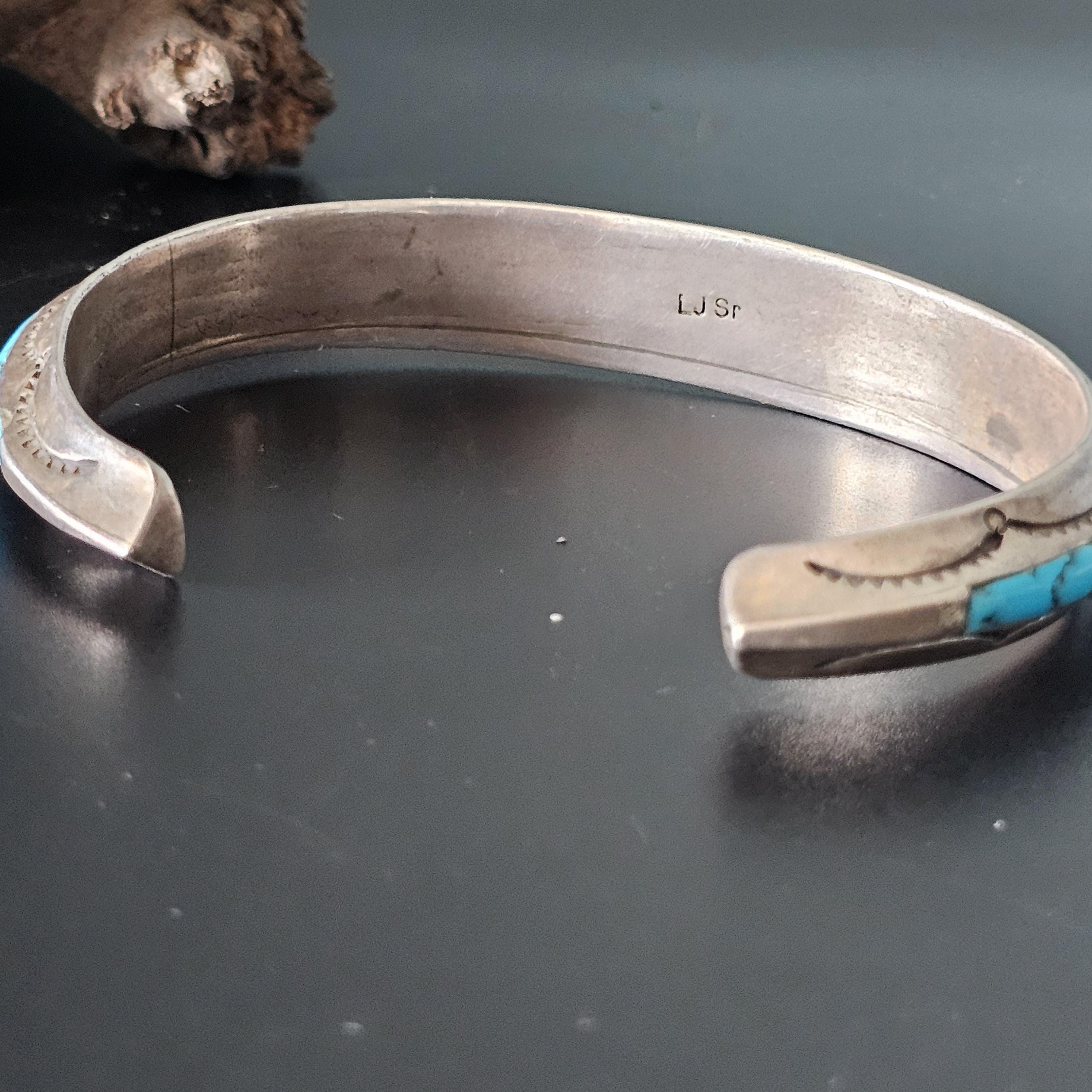 Vintage Sterling Silver Turquoise Cuff Bracelet: Native American Old Pawn, 9"  JB 175