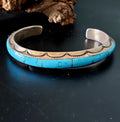 Vintage Sterling Silver Turquoise Cuff Bracelet: Native American Old Pawn, 9"  JB 175