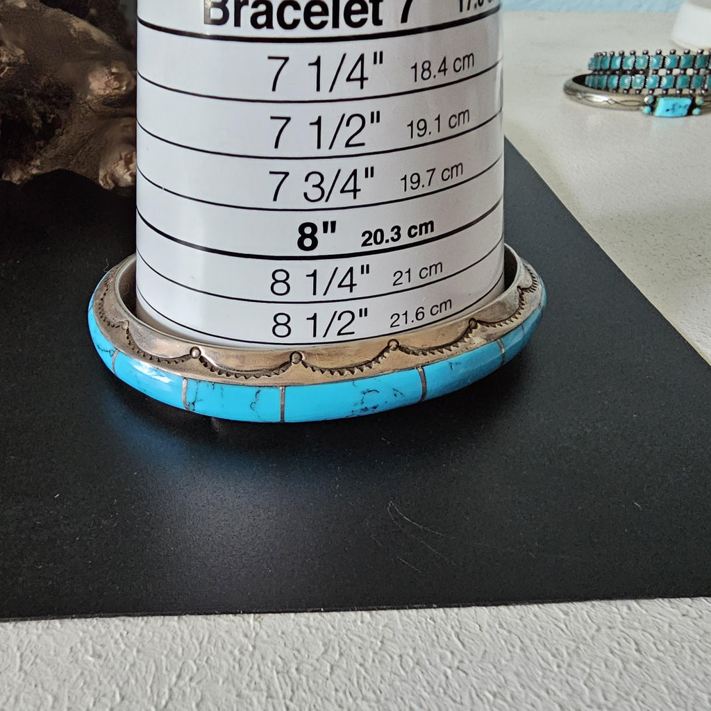 Vintage Sterling Silver Turquoise Cuff Bracelet: Native American Old Pawn, 9"  JB 175