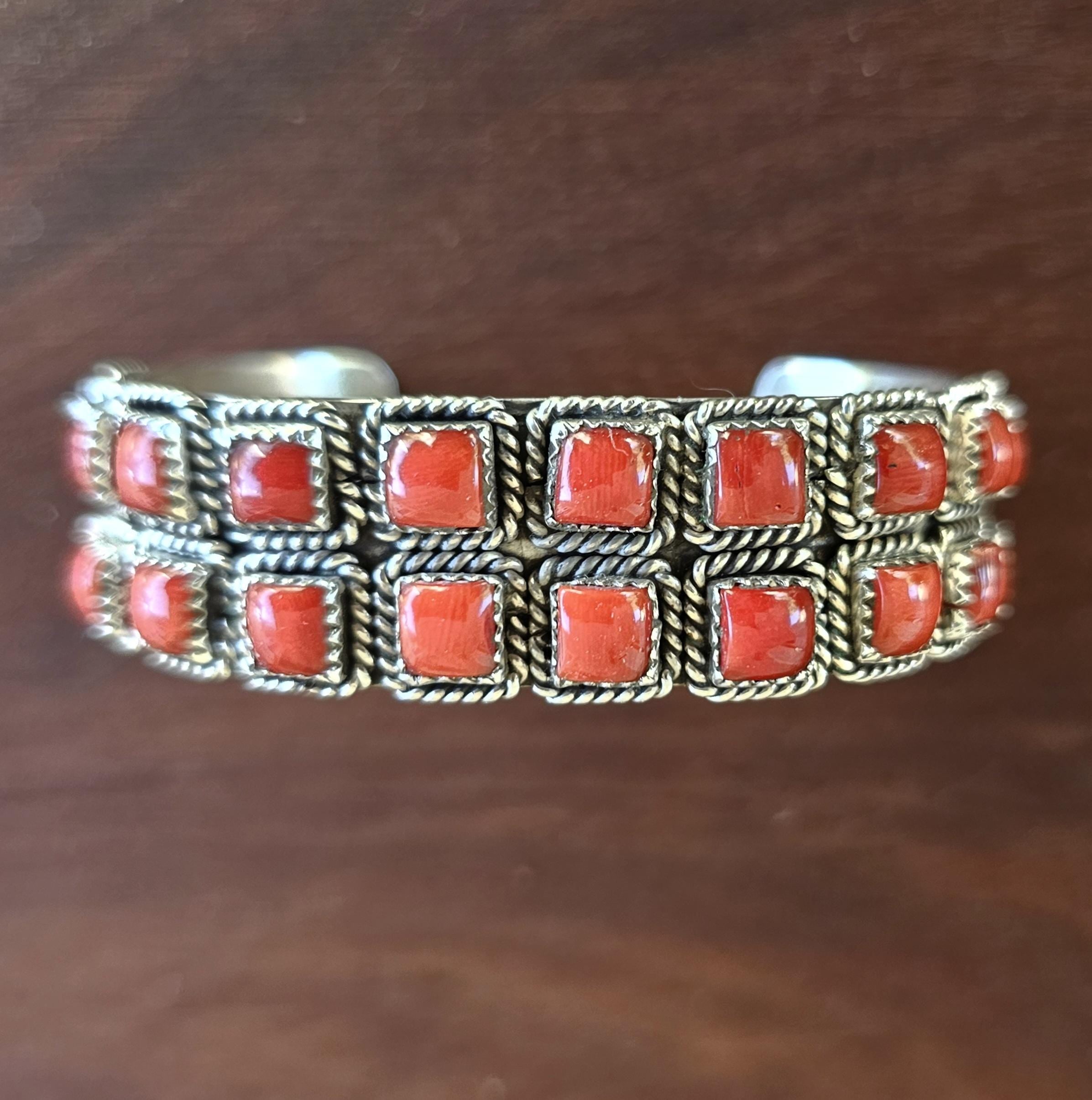 Brilliant Coral Zuni Vintage Native Cuff Old Pawn. 6 3/4" wrist JB 168