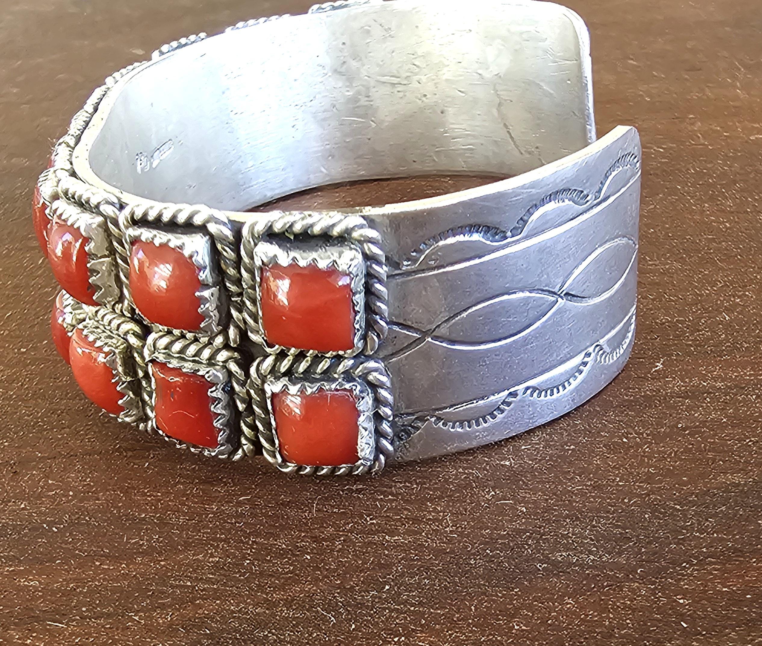 Brilliant Coral Zuni Vintage Native Cuff Old Pawn. 6 3/4" wrist JB 168