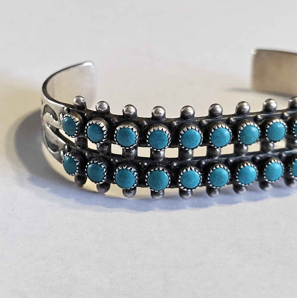 Vintage Zuni Snake Eye Turquoise Sterling Silver Cuff Bracelet 6 1/4"  JB 149
