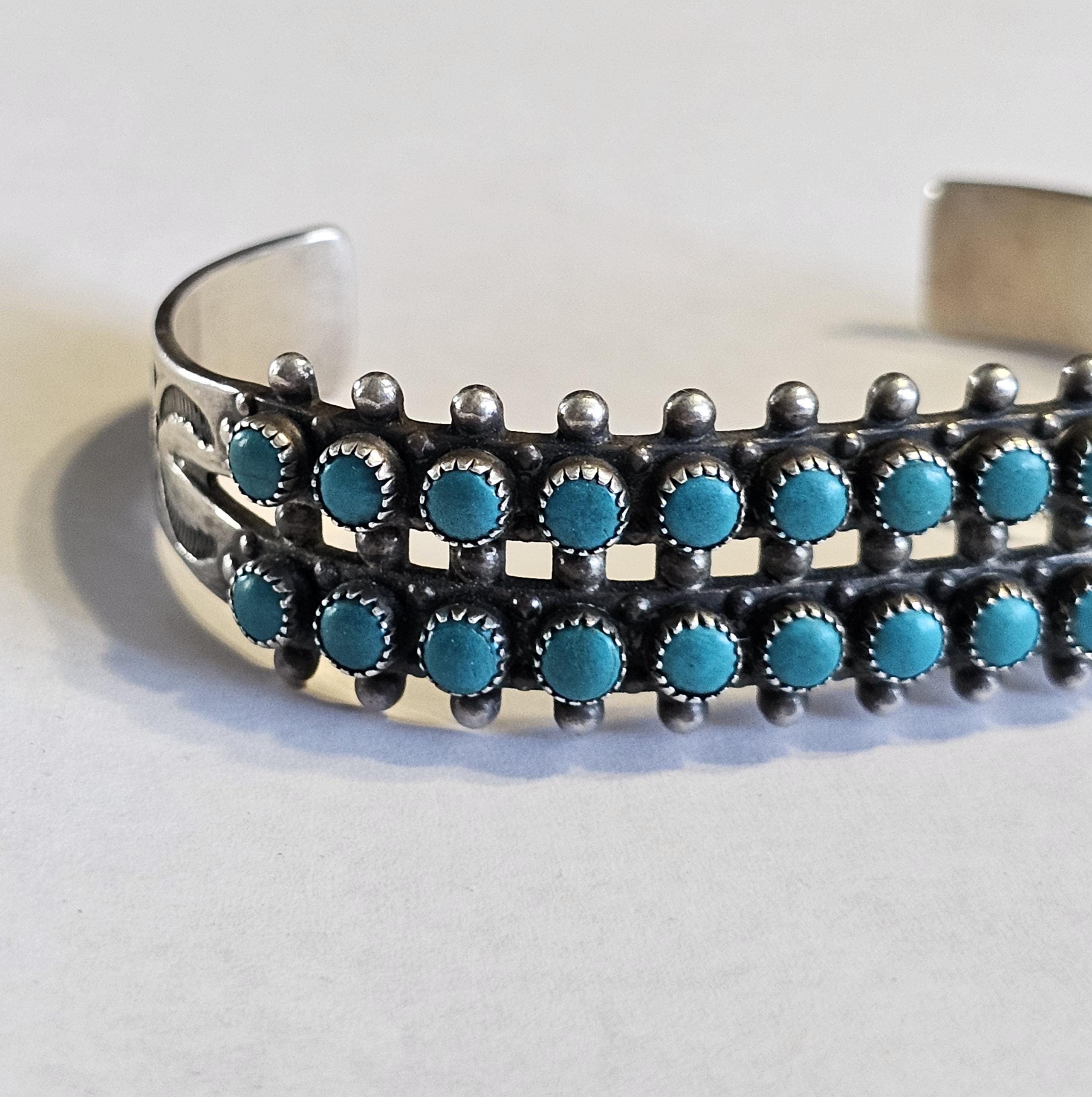 Vintage Zuni Snake Eye Turquoise Sterling Silver Cuff Bracelet 6 1/4"  JB 149