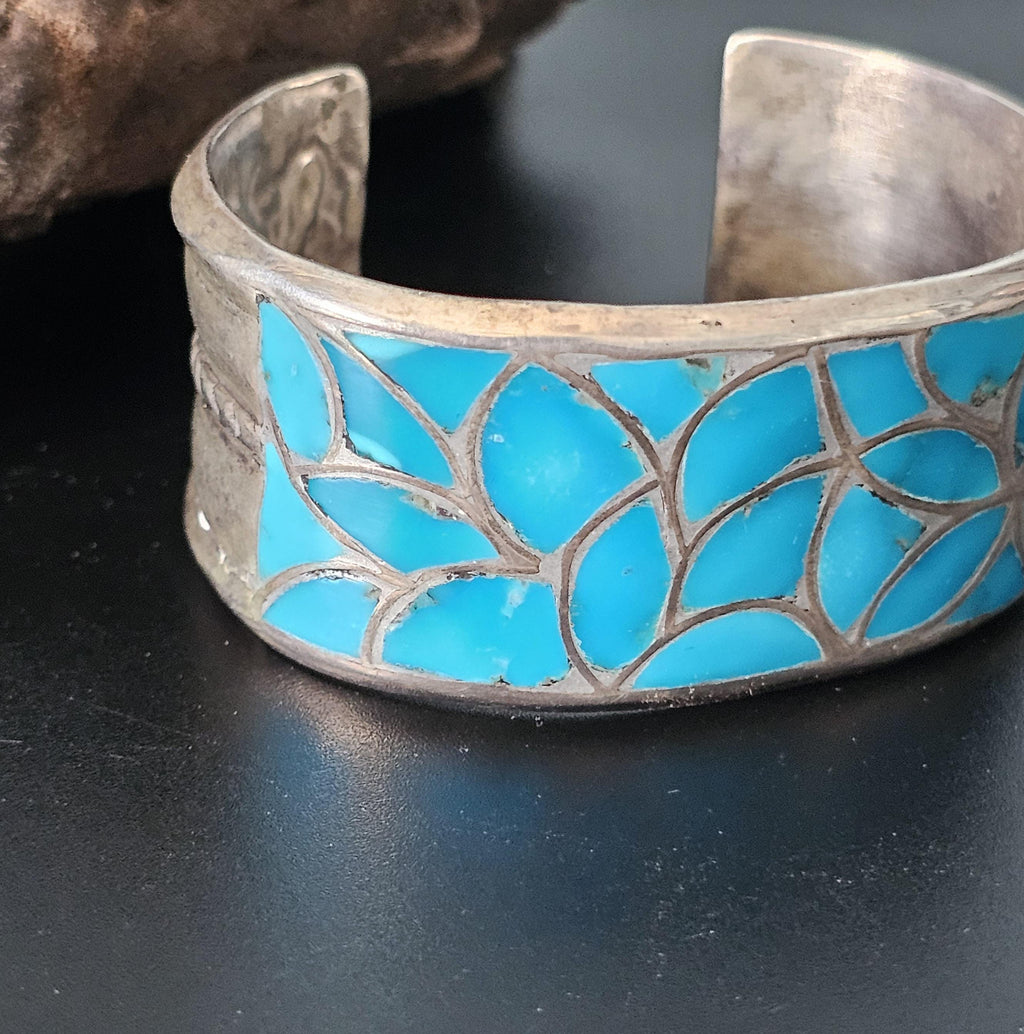 Helen Leekya Homer Vintage Zuni Blue Turquoise Inlay. 6 1/2" wrist JB 161.