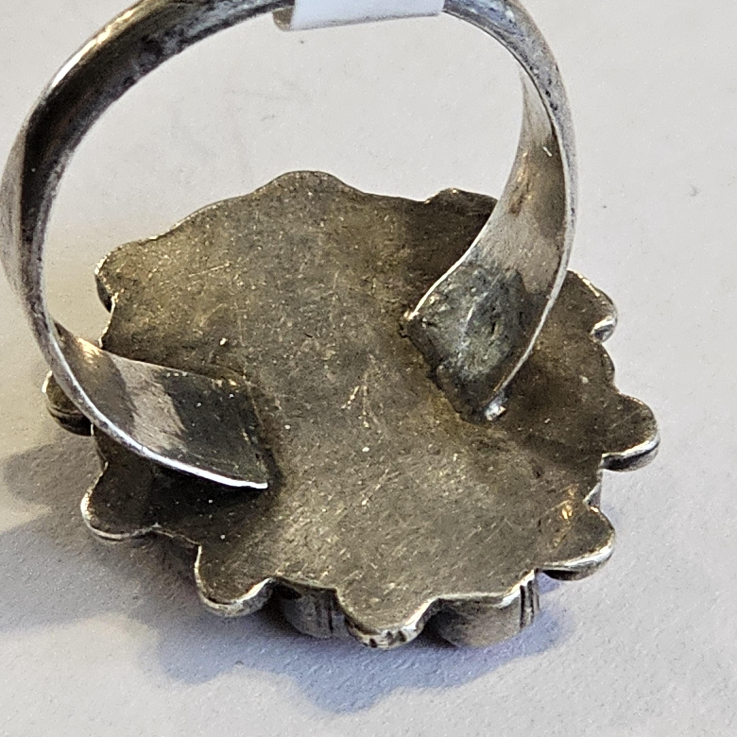 1940s Zuni Snakeye Coral and Turquoise Silver Ring Vintage Sterling Size 6 1/2 JR 345