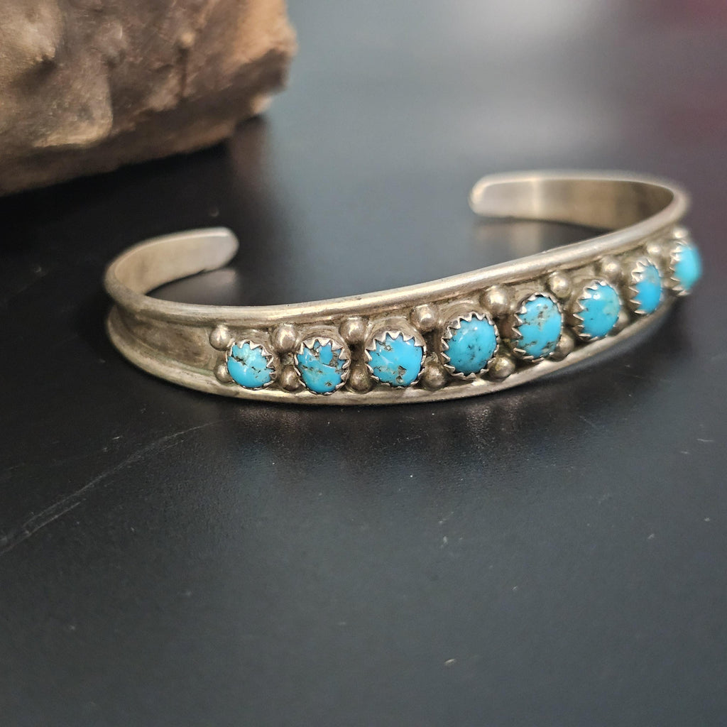 Vintage Sleeping Beauty Turquoise Sterling Silver Zuni Bracelet 6 1/4" JB 758