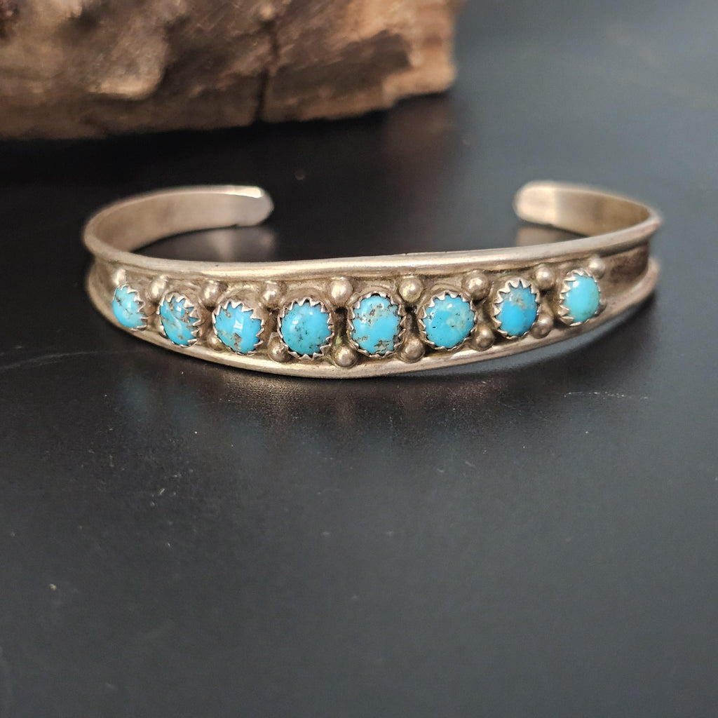 Vintage Sleeping Beauty Turquoise Sterling Silver Zuni Bracelet 6 1/4" JB 758